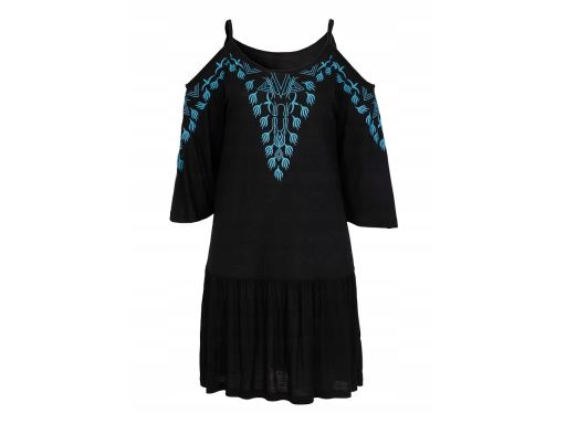 B.P.C sukienka plażowa czarna z niebieskim nadrukiem z wycięciami 44/4