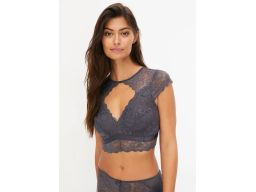 B.P.C biustonosz braletka-top koronkowy szary bez usztywnień 48/50.