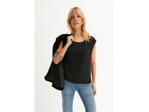 B.P.C t-shirt bez rękawów czarny asymetryczny 32/34.