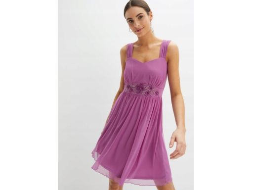 B.P.C sukienka fiolet z aplikacją siatka r.40/42
