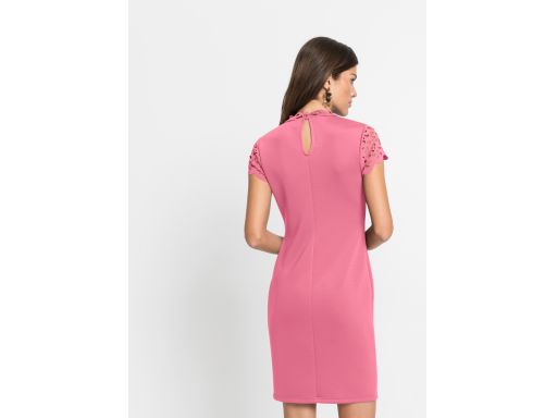 B.P.C dopasowana sukienka haft laserowy różowa 40/42.