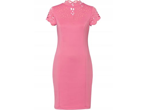 B.P.C dopasowana sukienka haft laserowy różowa 40/42.