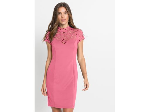 B.P.C dopasowana sukienka haft laserowy różowa 40/42.