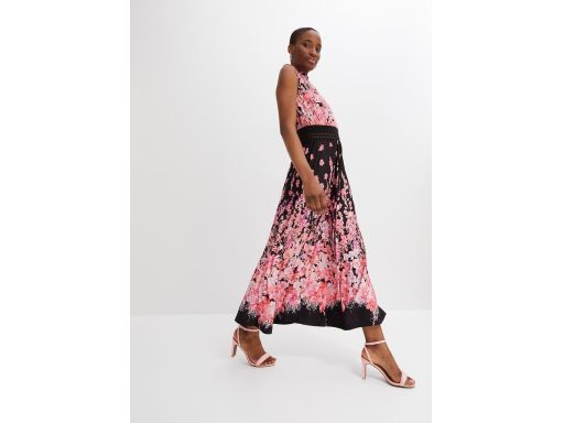 B.P.C długa sukienka czarna w kwiaty z koronką 36/38.