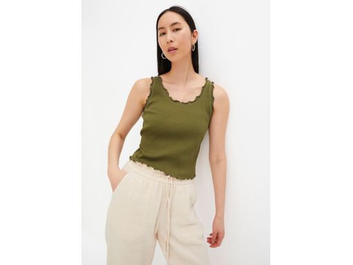 B.P.C krótki top w prążek bawełniany oliwkowy 44/46.