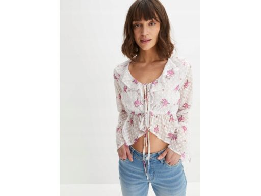 B.P.C bluzka szyfonowa z falbankami krótka w kwiatki 46.