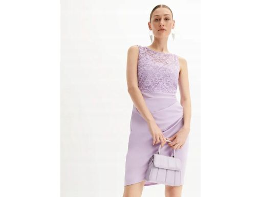 B.P.C ołówkowa sukienka fioletowa z koronką i marszczeniem ^40/42
