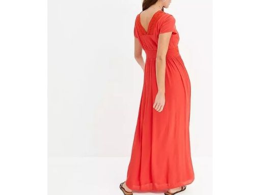 B.P.C czerwona sukienka z wiskozy z koronką długa r.40