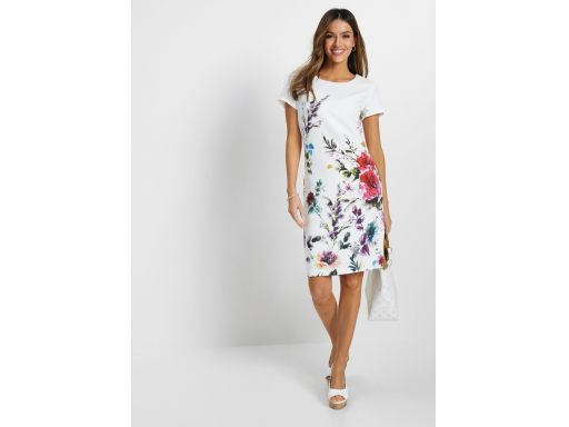 B.P.C Sukienka ołówkowa śmietankowa w kwiaty ^40
