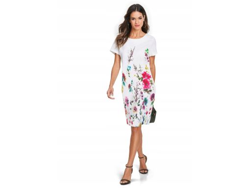 B.P.C Sukienka ołówkowa śmietankowa w kwiaty ^40