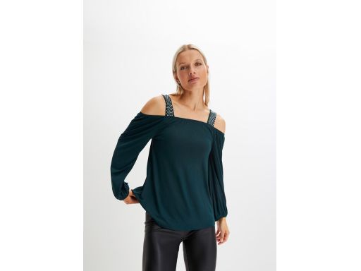 B.P.C bluzka odkryte ramiona z dżetami ciemna zieleń r.36/38