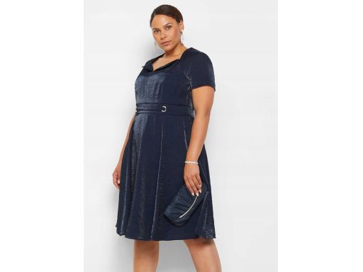 B.P.C Sukienka z tafty granatowa rozkloszowana ^40