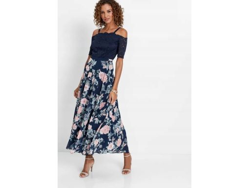 B.P.C sukienka szyfonowa z koronką odkryte ramiona 40.