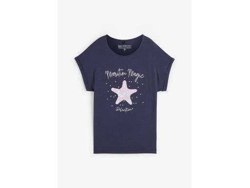 B.P.C t-shirt granatowy z cekinowym wzorem i napisem r.36/38