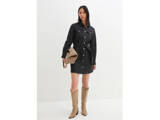 B.P.C jeansowa czarna sukienka z kołnierzykiem z paskiem 42.