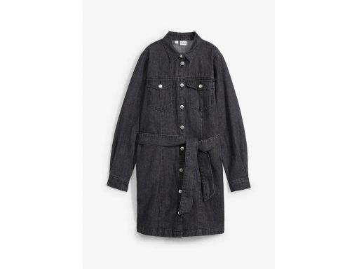 B.P.C jeansowa czarna sukienka z kołnierzykiem z paskiem 42.