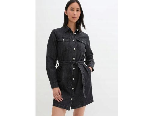 B.P.C jeansowa czarna sukienka z kołnierzykiem z paskiem 42.