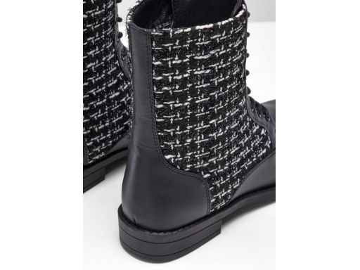 B.P.C botki czarne z dzianinową wstawką we wzorek 40.