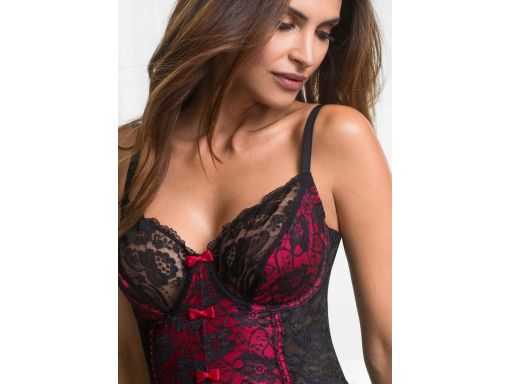 B.P.C krótki top gorsetowy czarny róż z koronką z paskami do pończoch