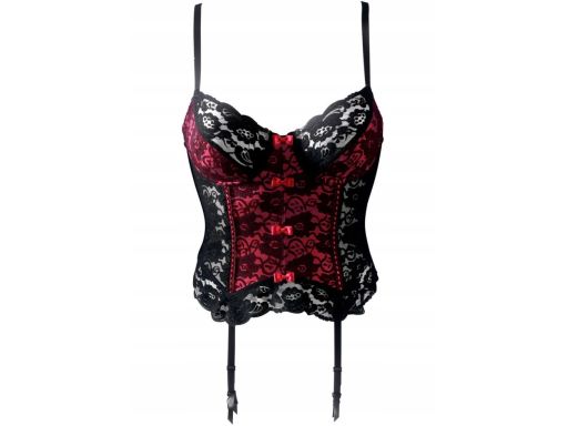 B.P.C krótki top gorsetowy czarny róż z koronką z paskami do pończoch