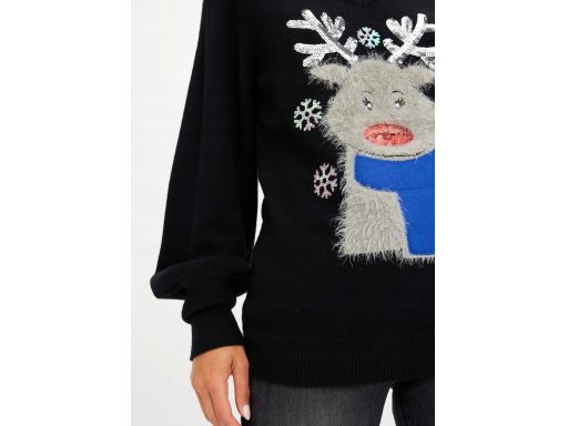 B.P.C sweter świąteczny czarny w serek z nadrukiem 3D 40/42.