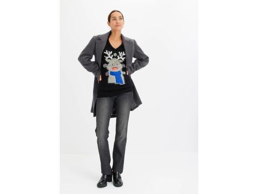 B.P.C sweter świąteczny czarny w serek z nadrukiem 3D 40/42.