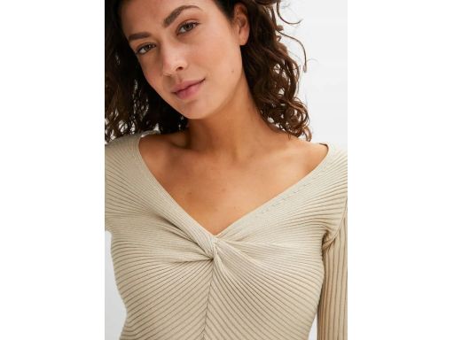 B.P.C sweter dzianinowy prążkowany beżowy ze splotem 40/42.