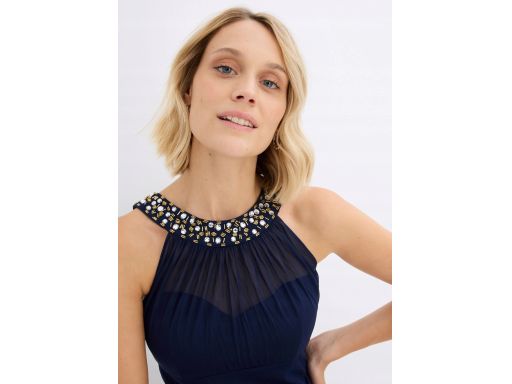 B.P.C sukienka siateczkowa z aplikacją długa granatowa 44.