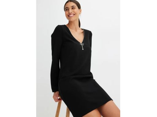 B.P.C sukienka czarna długi rękaw z cyrkoniami przy dekolcie r.44