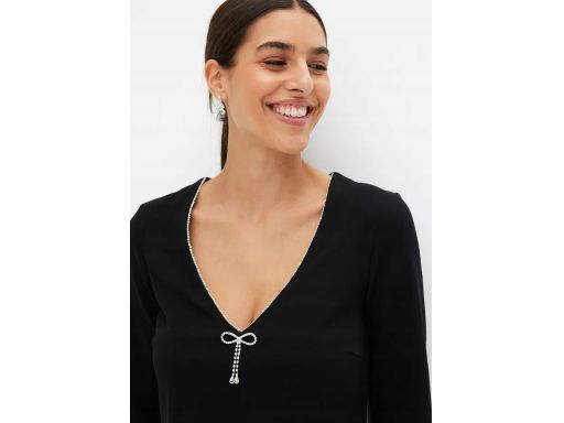 B.P.C sukienka czarna długi rękaw z cyrkoniami przy dekolcie r.44