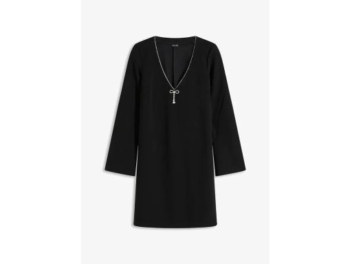 B.P.C sukienka czarna długi rękaw z cyrkoniami przy dekolcie r.44