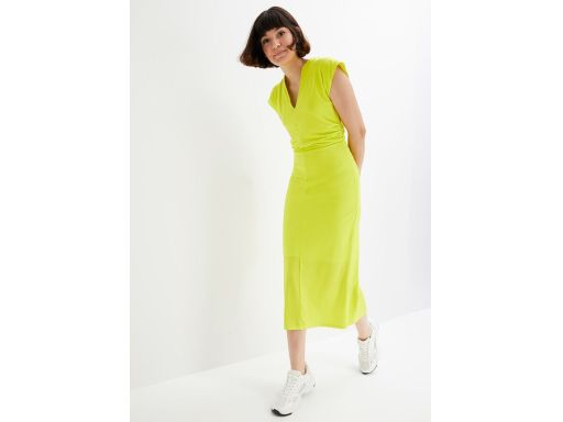 B.P.C sukienka limonkowa z marszczeniem ^36/38