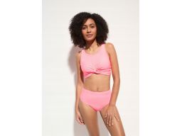 B.P.C bikini bustier z figami różowy neonowy prążkowany 40.