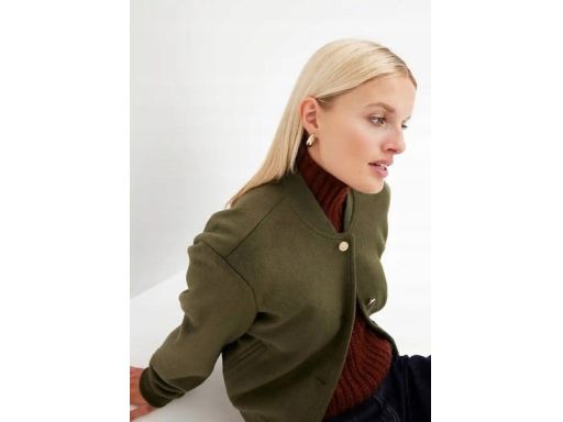 B.P.C krótki płaszcz bomberka khaki w optyce wełnianej ^54