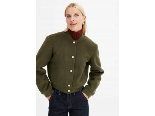 B.P.C krótki płaszcz bomberka khaki w optyce wełnianej ^54