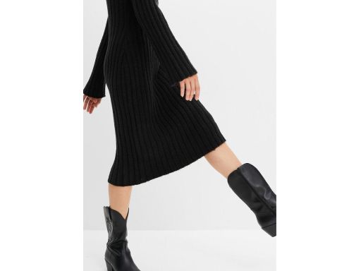 B.P.C sukienka dzianinowa midi czarna z kołnierzykiem i guzikami 36/38