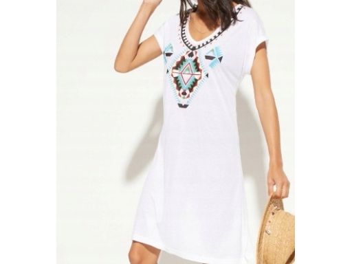 B.P.C sukienka tunika plażowa biała z nadrukiem r.44/46