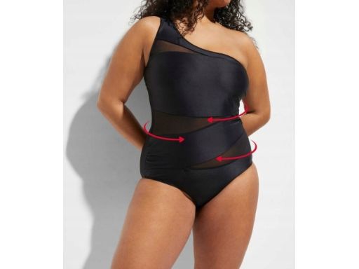 B.P.C kostium kąpielowy asymetryczny czarny na jedno ramię z siateczką