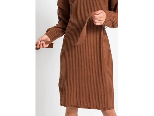 B.P.C sukienka dzianinowa brązowa z wiązaniem 40/42.