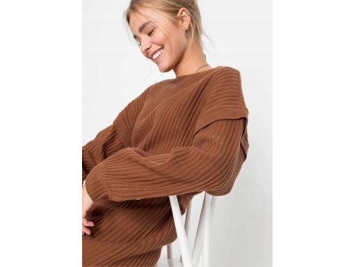 B.P.C sukienka dzianinowa brązowa z wiązaniem 40/42.
