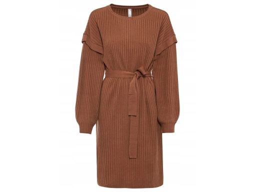 B.P.C sukienka dzianinowa brązowa z wiązaniem 40/42.