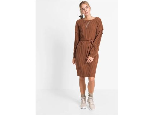 B.P.C sukienka dzianinowa brązowa z wiązaniem 40/42.