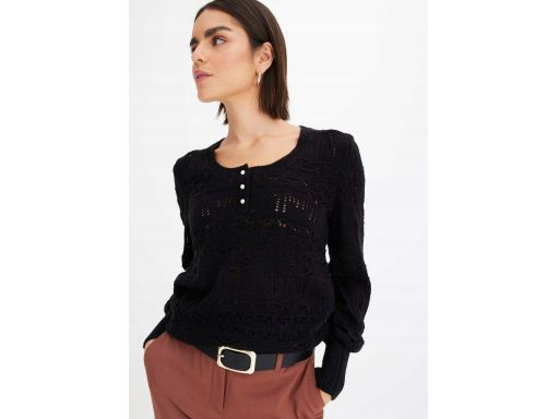 B.P.C sweter ażurowy czarny z perełkami 36/38.