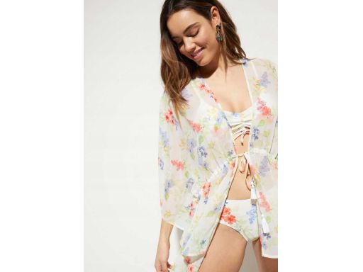 B.P.C tunika narzutka plażowa kimono w kwiaty 48/50.