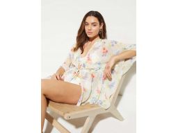 B.P.C tunika narzutka plażowa kimono w kwiaty 48/50.