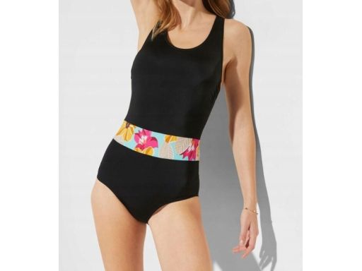 B.P.C kostium kąpielowy czarny z kwiatowym paskiem 42.