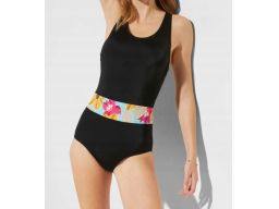 B.P.C kostium kąpielowy czarny z kwiatowym paskiem 42.
