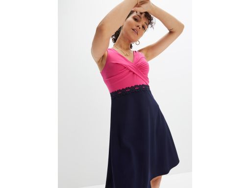 B.P.C sukienka granatowo-różowa z koronką 32/34.