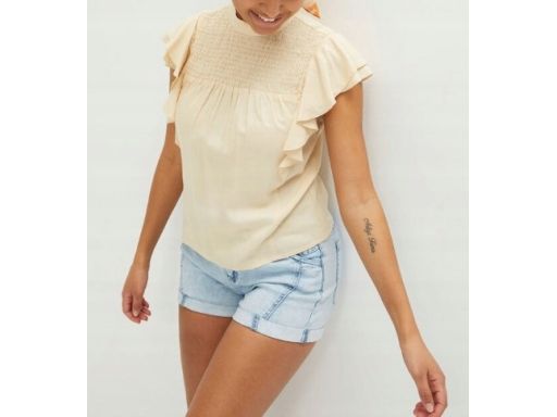 B.P.C beżowa bluzka z falbankami i marszczeniem ^40