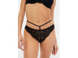 B.P.C czarne stringi koronkowe z ozdobnymi paskami ^40/42